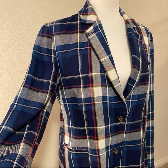 Current Air Anthropologie Blue Plaid Elbow Patch Blazer - Picture 5 of 12